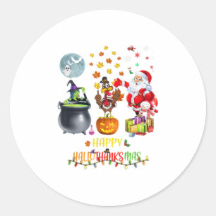 メンズハッピーハロサンクスマおもしろいハローウィー ラウンドシール