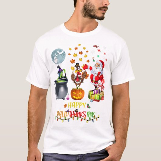 メンズハッピーハロサンクスマおもしろいハローウィー Tシャツ (正面)