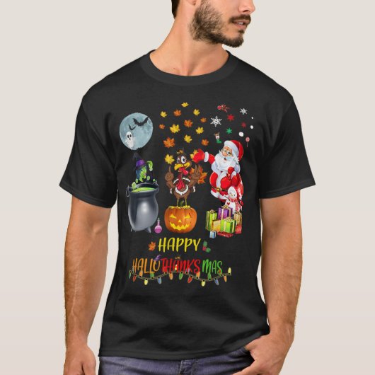 メンズハッピーハロサンクスマおもしろいハローウィー Tシャツ (正面)