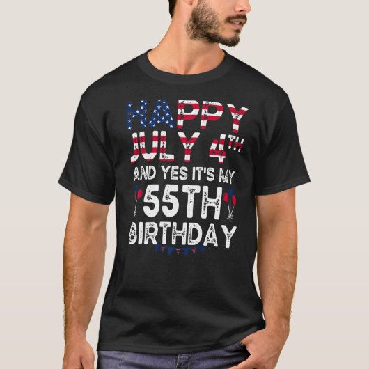 メンズハッピー4 7月とYes私の55誕生日Si Tシャツ (正面)