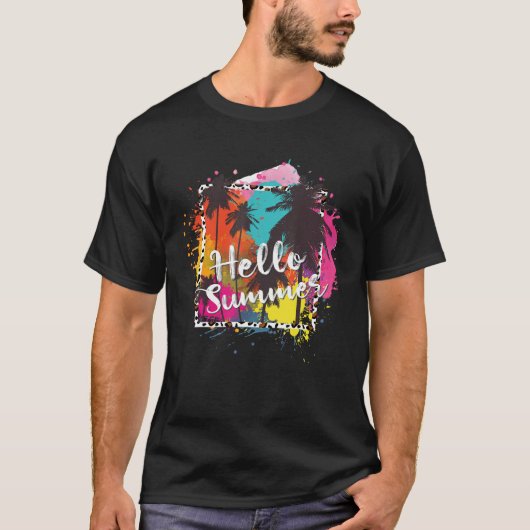 メンズハローサマーおもしろい引用文サンシャインカラフルスプラ Tシャツ (正面)