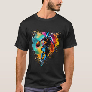 メンズバカラフルスケットボールバスケットボール選手の少年 Tシャツ