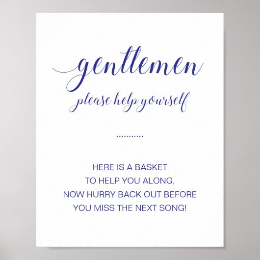 メンズバスルームのバスケットネイビー結婚ブルーのサイン ポスター (正面)