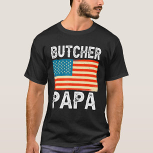 メンズバチェリーブッチャーパパアメリカ国旗と屠殺者P Tシャツ