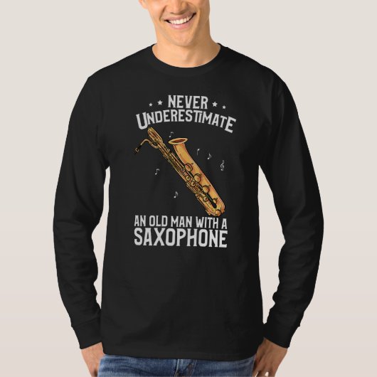 メンズバリトンサクソフォン老人サキソフォン Tシャツ (正面)