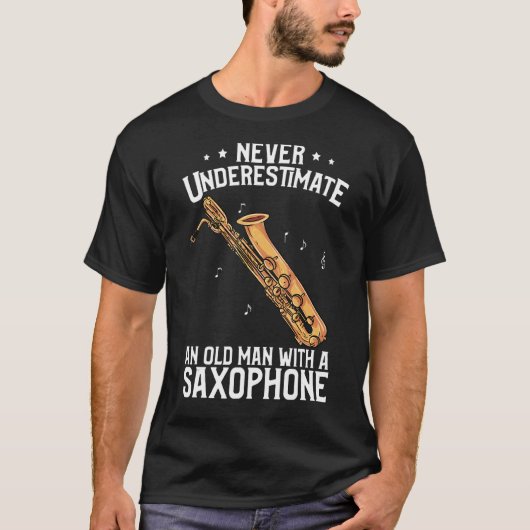 メンズバリトンサクソフォン老人サキソフォン Tシャツ (正面)