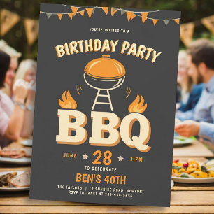 メンズバースデーパーティーアイディアバックヤードBBQ 素朴 招待状