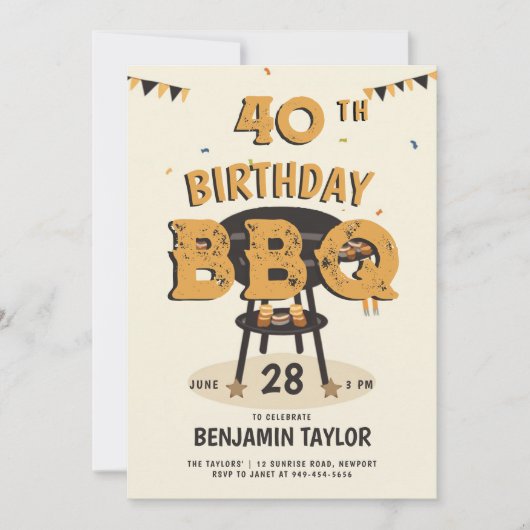 メンズバースデーパーティーサマーバックヤードBBQ 素朴 招待状 (正面)