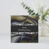 メンズバースデーパーティーシルバーメタルブラックマン 招待状 (スタンド正面)