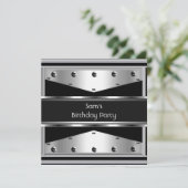 メンズバースデーパーティーシルバーメタルブラックマン 招待状 (スタンド正面)