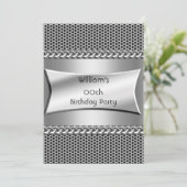 メンズバースデーパーティーシルバーメタルルッククローム 招待状 (スタンド正面)