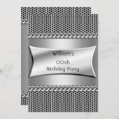 メンズバースデーパーティーシルバーメタルルッククローム 招待状 (正面/裏面)