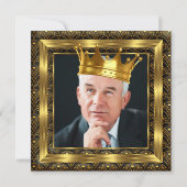 メンズバースデーパーティーフォトクラウン金ゴールドアールデコ 招待状 (裏面)