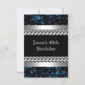 メンズバースデーパーティーブルーメタルクロムシルバーイメージ 招待状 (正面)