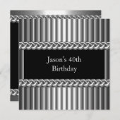 メンズバースデーパーティーメタルクロムブラックシルバー40th 招待状 (正面/裏面)