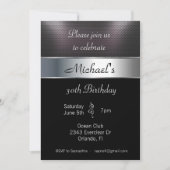 メンズバースデーパーティーメタルシルバーブラックメタリック 招待状 (正面)
