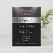 メンズバースデーパーティーメタルシルバーブラックメタリック 招待状 (スタンド正面)