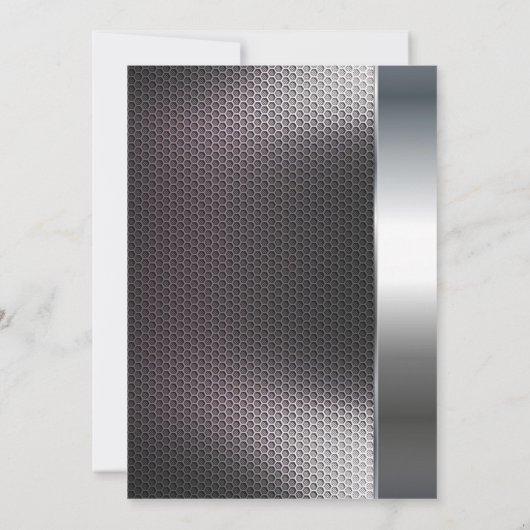 メンズバースデーパーティーメタルシルバーブラックメタリック 招待状 (裏面)