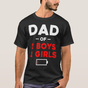 メンズパパの2男の子2女の子低電池パパ父 Tシャツ