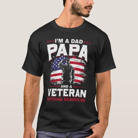 メンズパパパパアメリカ退役軍人愛国父軍兵士 Tシャツ (正面)