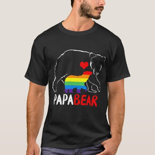 メンズパパベアパパダデ誇りを持ったィレインボーフラグLGBT Tシャツ (正面)