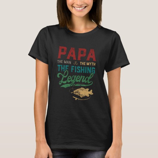 メンズパパマン神話魚釣りレジェンドおもしろい魚釣り Tシャツ (正面)