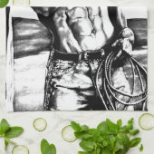 メンズパーソナライズされたネームファインアートクールカウボーイ キッチンタオル (折り畳み)