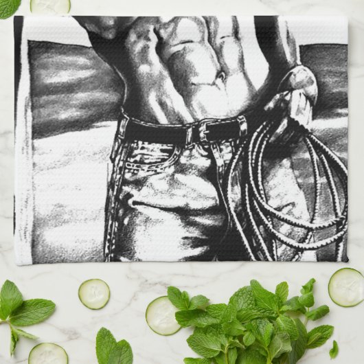 メンズパーソナライズされたネームファインアートクールカウボーイ キッチンタオル (折り畳み)