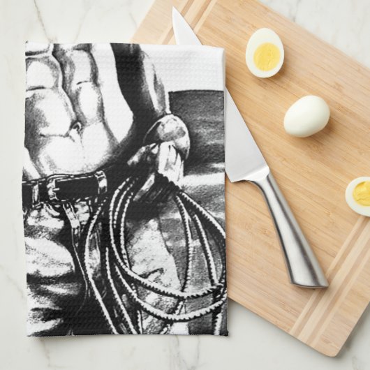 メンズパーソナライズされたネームファインアートクールカウボーイ キッチンタオル (四つ折り)