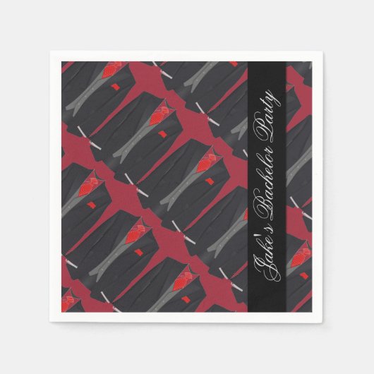 メンズパーソナライズされたブラックスーツ&レッドタイナプキンス スタンダードカクテルナプキン (正面)