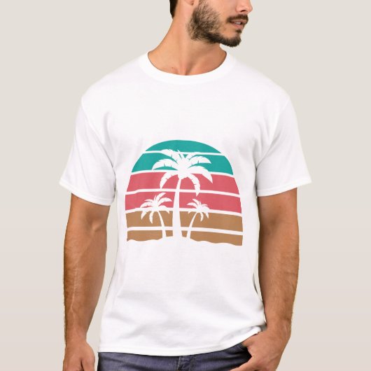 メンズパームツリーサンセット Tシャツ (正面)
