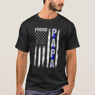 メンズパ誇りを持ったパアメリカ国旗の薄いブルーラインポリック Tシャツ