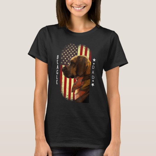 メンズビーグルパパアメリカ国旗の愛国的なビーグル Tシャツ (正面)