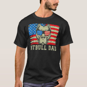 メンズピットブルパパアメリカンピットブルドッグ米国国旗4日 Tシャツ