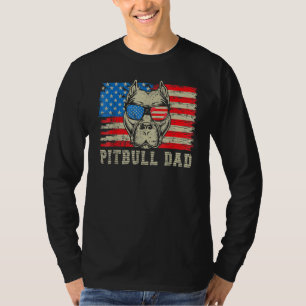 メンズピットブルパパアメリカンピットブルドッグ米国国旗4日 Tシャツ
