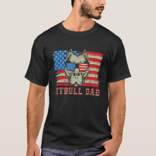 メンズピットブルパパアメリカンピットブルドッグ米国国旗4日 Tシャツ