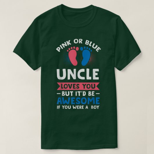 メンズピンクまたは青い叔父の男の子の性別を明かす Tシャツ (デザイン正面)