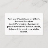 メンズファッションストアギフトカード – The Perfect Gift f 名刺 (裏面)