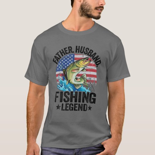 メンズファーザー魚釣りレジェンドアメリカ国旗D Tシャツ (正面)