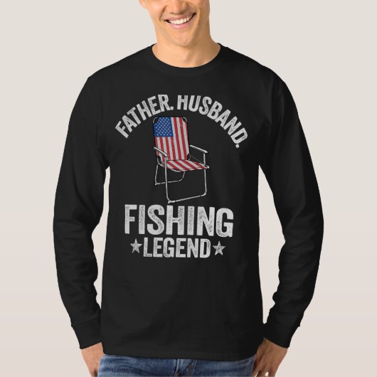 メンズファーザー魚釣りレジェンドアメリカ国旗D Tシャツ (正面)