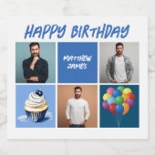 メンズフォトコラージュカスタムブルーバースデーパーティー スパークリングワインラベル (シングルラベル)