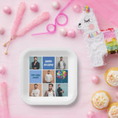 メンズフォトコラージュカスタムブルーバースデーパーティー ペーパープレート (パーティー)