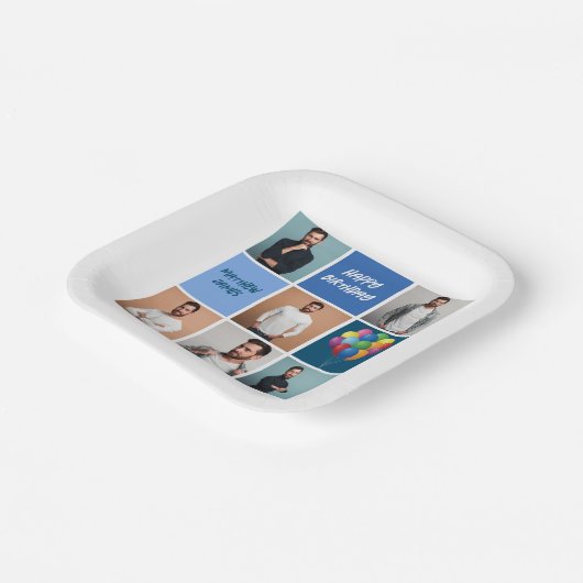 メンズフォトコラージュカスタムブルーバースデーパーティー ペーパープレート (傾斜あり)