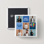 メンズフォトコラージュカスタムブルーバースデーパーティー 缶バッジ (正面&裏面)