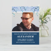 メンズフォトネイビーブルー67歳の誕生日招待状 招待状 (スタンド正面)