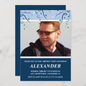 メンズフォトネイビーブルー67歳の誕生日招待状 招待状 (正面/裏面)