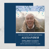 メンズフォトネイビーブルー78歳の誕生日 招待状 (正面/裏面)