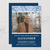 メンズフォトネイビーブルー84歳の誕生日 招待状 (正面/裏面)