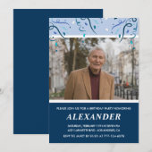 メンズフォトネイビーブルー94歳の誕生日 招待状 (正面/裏面)