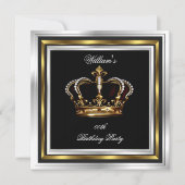 メンズブラックエレガントシルバー誕生日クラウン 招待状 (正面)